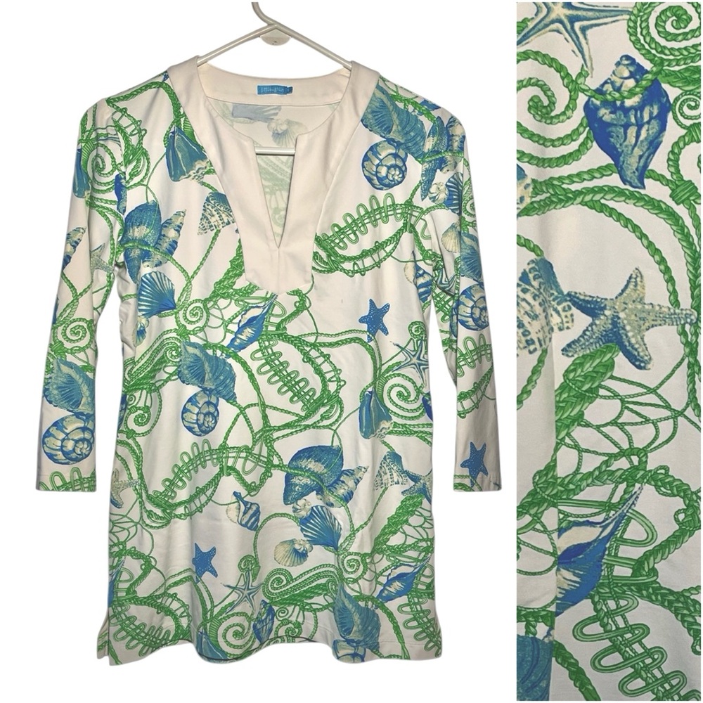 J. McLaughlin Green and Blue Shell Patteen Tunic Top